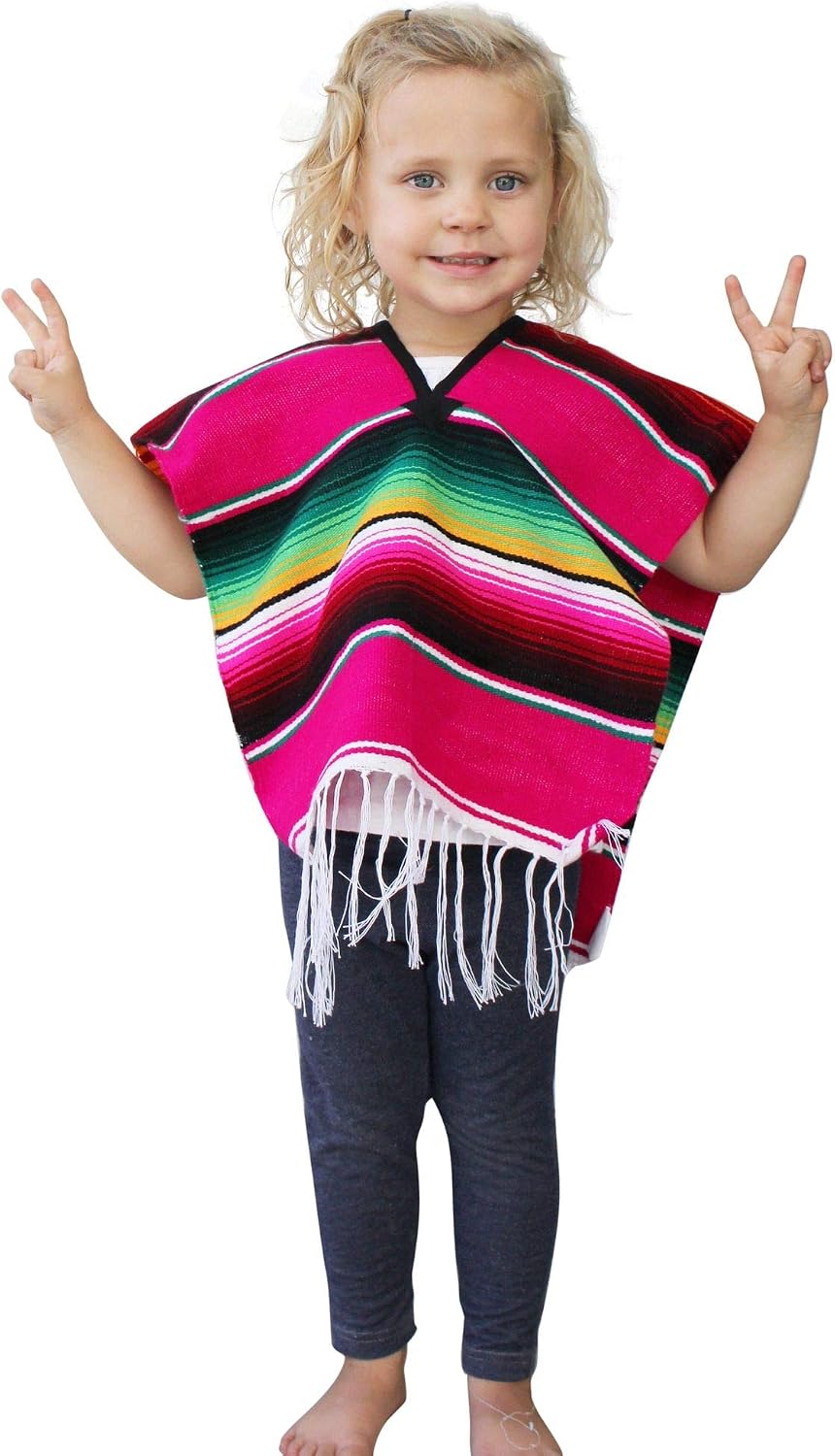 Del Mex Youth Kids Toddler Child Mexican Serape Poncho Costume Ages 2-14
