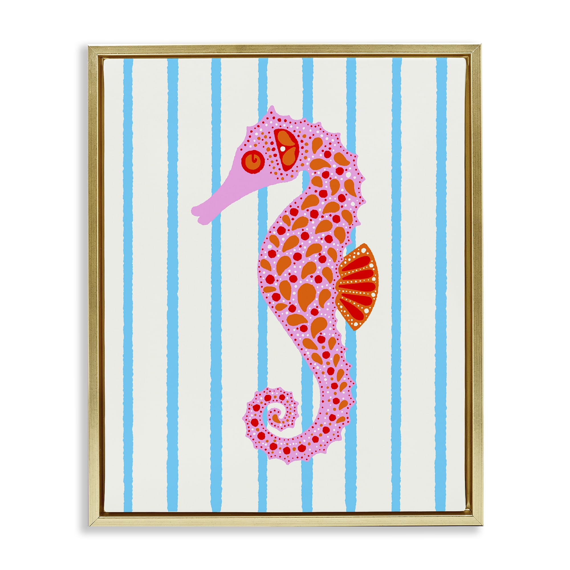 Stupell Industries 'Boho Seahorse on Stripes', Floating Frame Canvas Art, Gold, 17 x 21 Inches, Easy to Hang and Sturdy, Made in USA, by Indira Prieto | IndySign