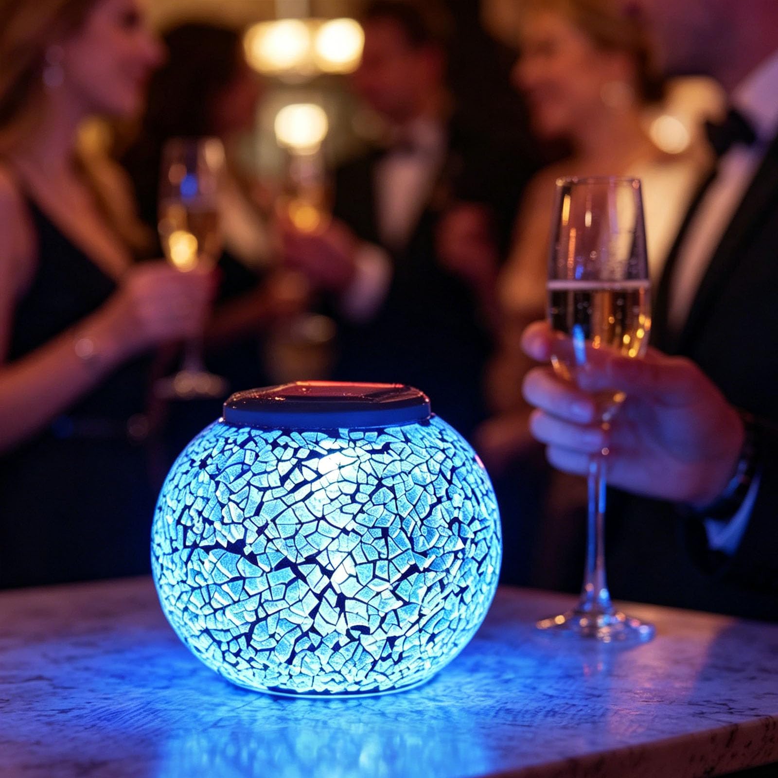 JORCEDI Mosaic Solar Glass Ball Table Lamp, Waterproof Colour Changing LED Night Light, Cordless Decorative Light for Garden Patio Indoor Desk Christmas Home Party (White)