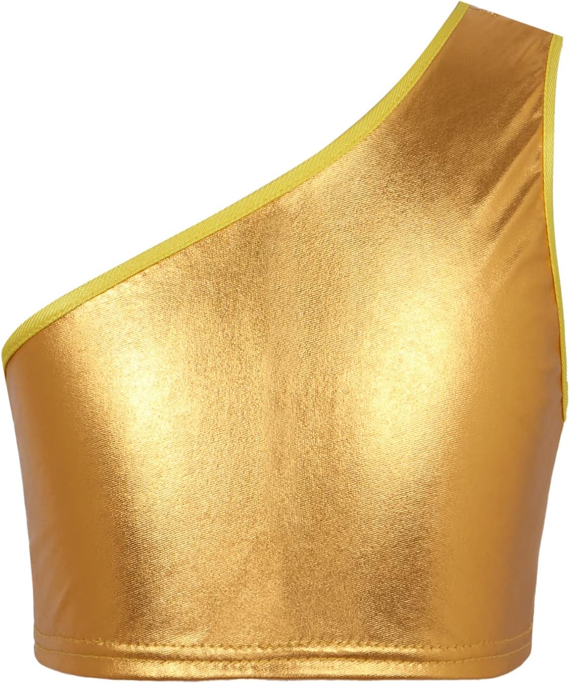 Kids Girls Shiny Metallic Dance Tops One Shoulder Crop Tank Tops Modern Jazz Hip Hop Ballet Dance Clothes