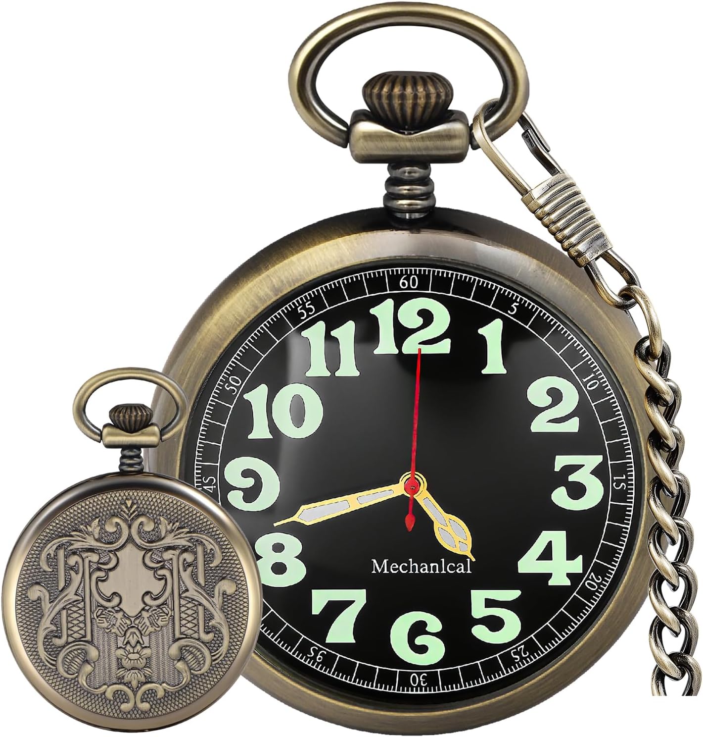 Pocket Watch Alloy Hand Wind Mechanical Pocket Watches Men Arabic Numerals Steampunk with Chain&Box