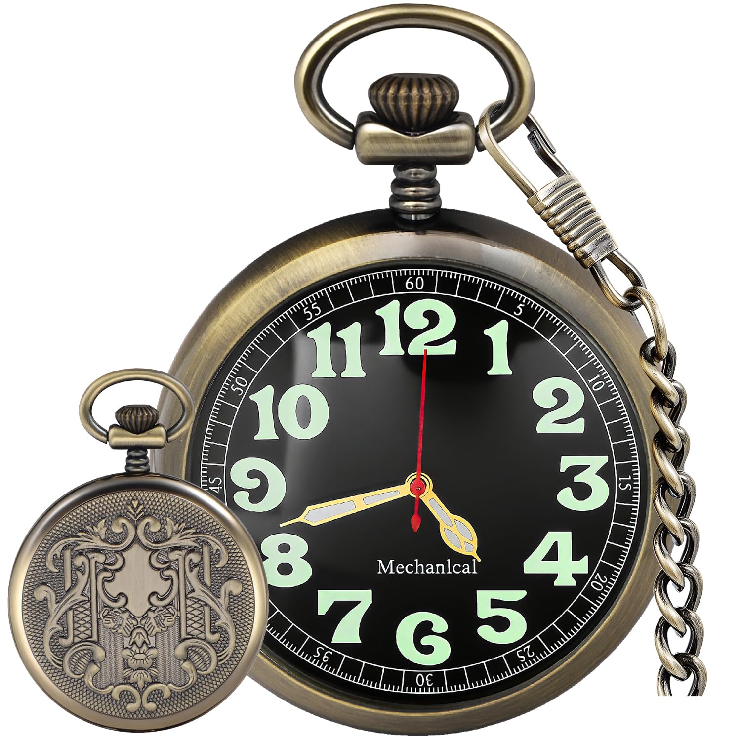 Pocket Watch Alloy Hand Wind Mechanical Pocket Watches Men Arabic Numerals Steampunk with Chain&Box-image-13