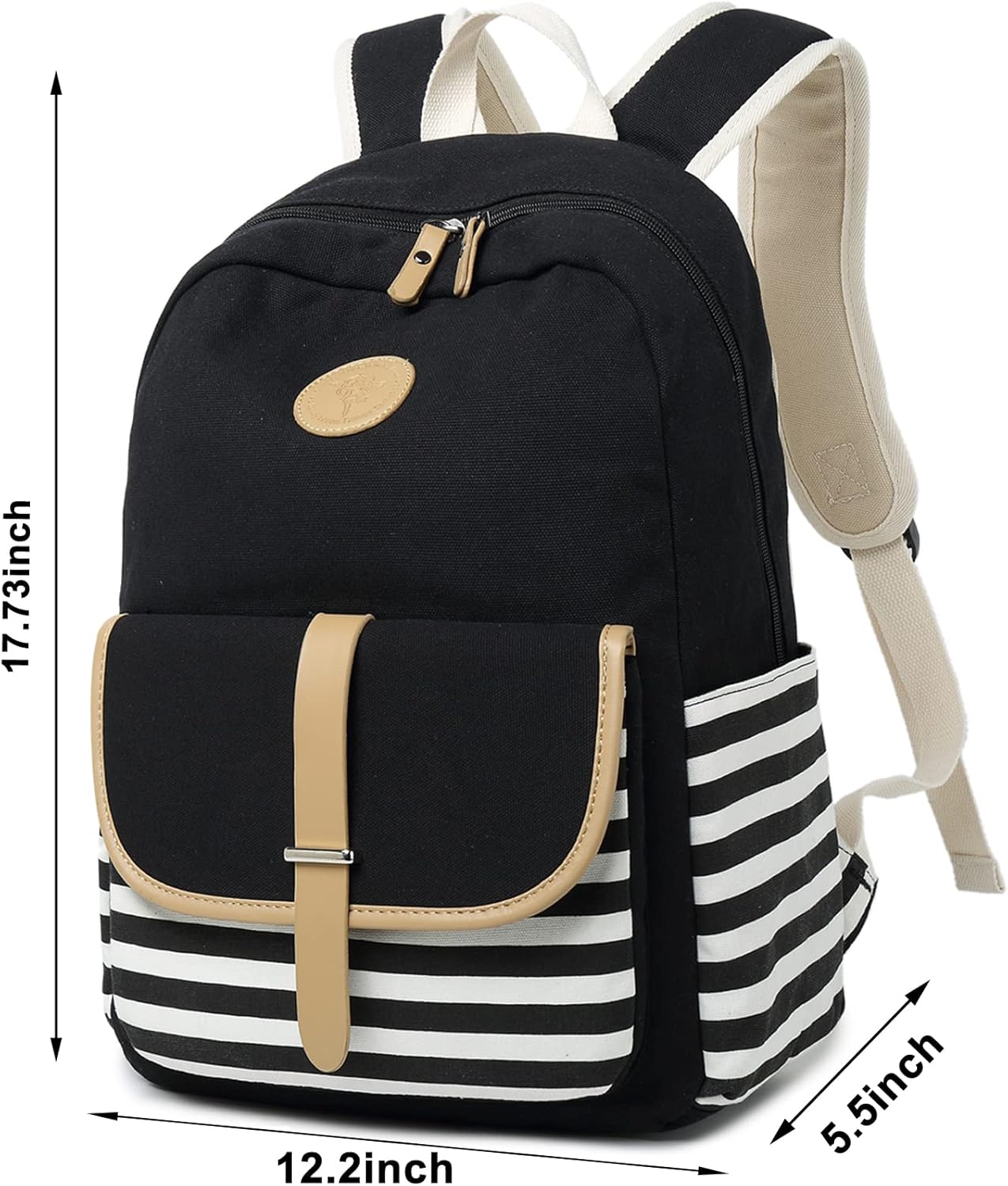 Joyfulife School Backpacks for Teen Girls Lightweight Canvas Backpack Stripe Backpack Kids Bookbags Set 3 in 1 - Image 8