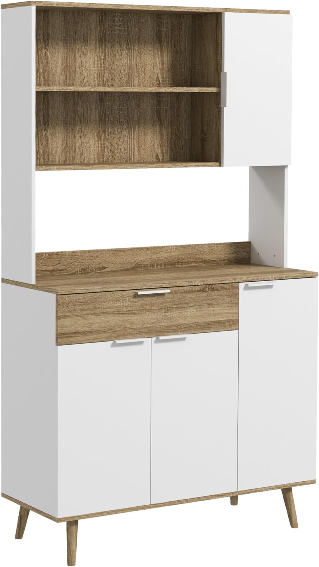 Homcom – Buffet haut de cuisine 80x35x180 cm – 3 portes, 2 étagères réglables, 4 niches, tiroir – Blanc effet chêne moderne