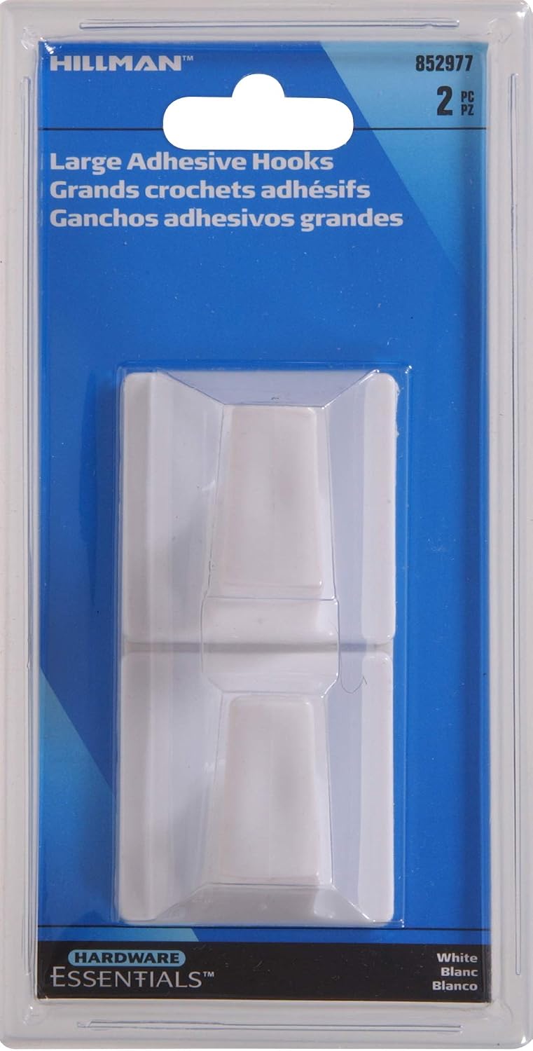 Hardware Essentials 852977 Large White Adhesive Hook 2-Pack