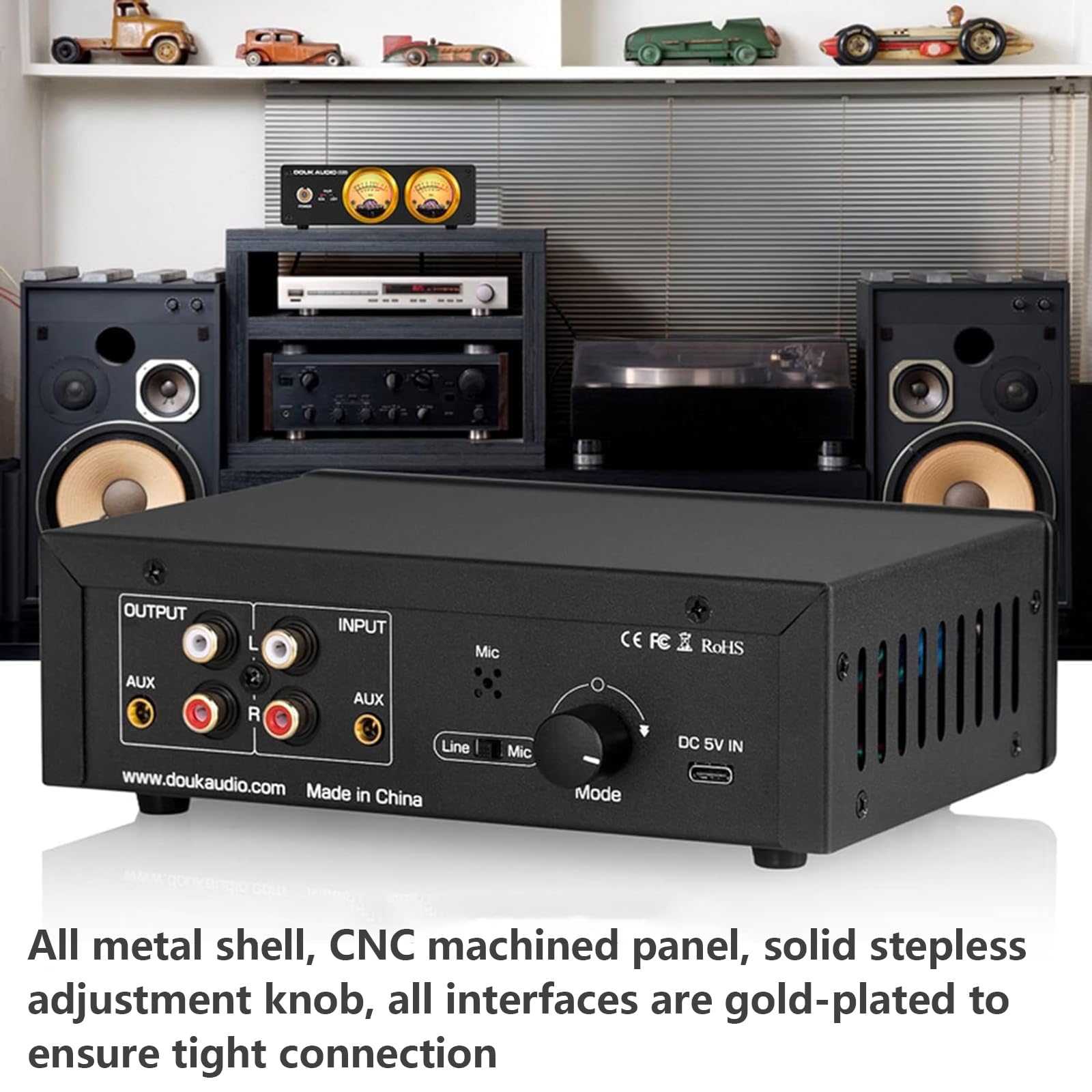 Dual Analog VU Meter Audio Switcher Box con RGB Indicatore di Livello Sonoro per Home Theater, DB Panel Display con Regolazione Luminosità