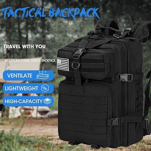 Miniatura 4 de Mochila táctica militar Lage Molle Mochila de 3 días de asalto Mochila Mochila Camping Senderismo Mochila, Bandera negra 45l, Mochilas de mochila