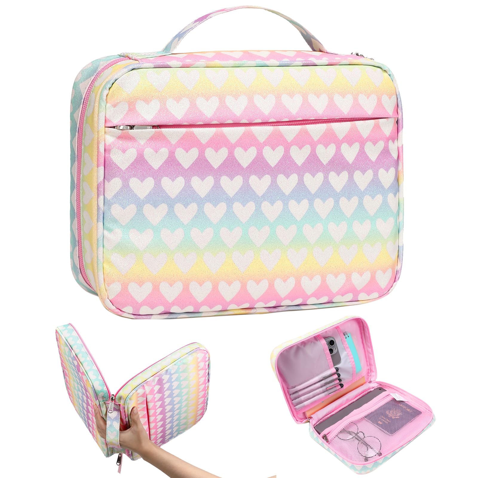 Bible Cover for Women with Glitter Heart Print,Bible Holder Case Bible Cover Carrier Carrying Organizer Bag