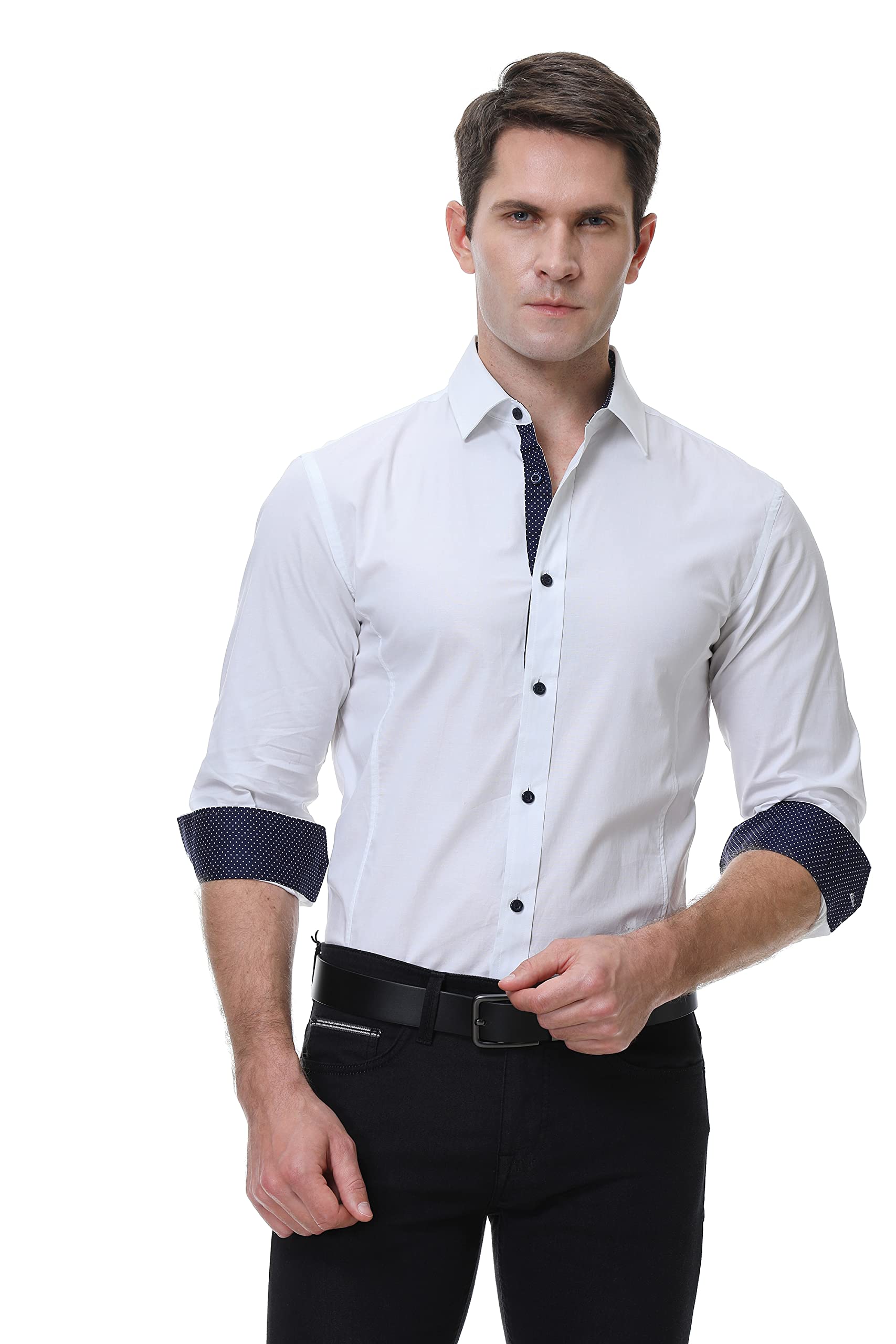 SAMERM Herrenhemd, normale Passform, langärmelig, Button-Down-Shirt für Herren (S-2XL), Solid2-Weiß, Mittel