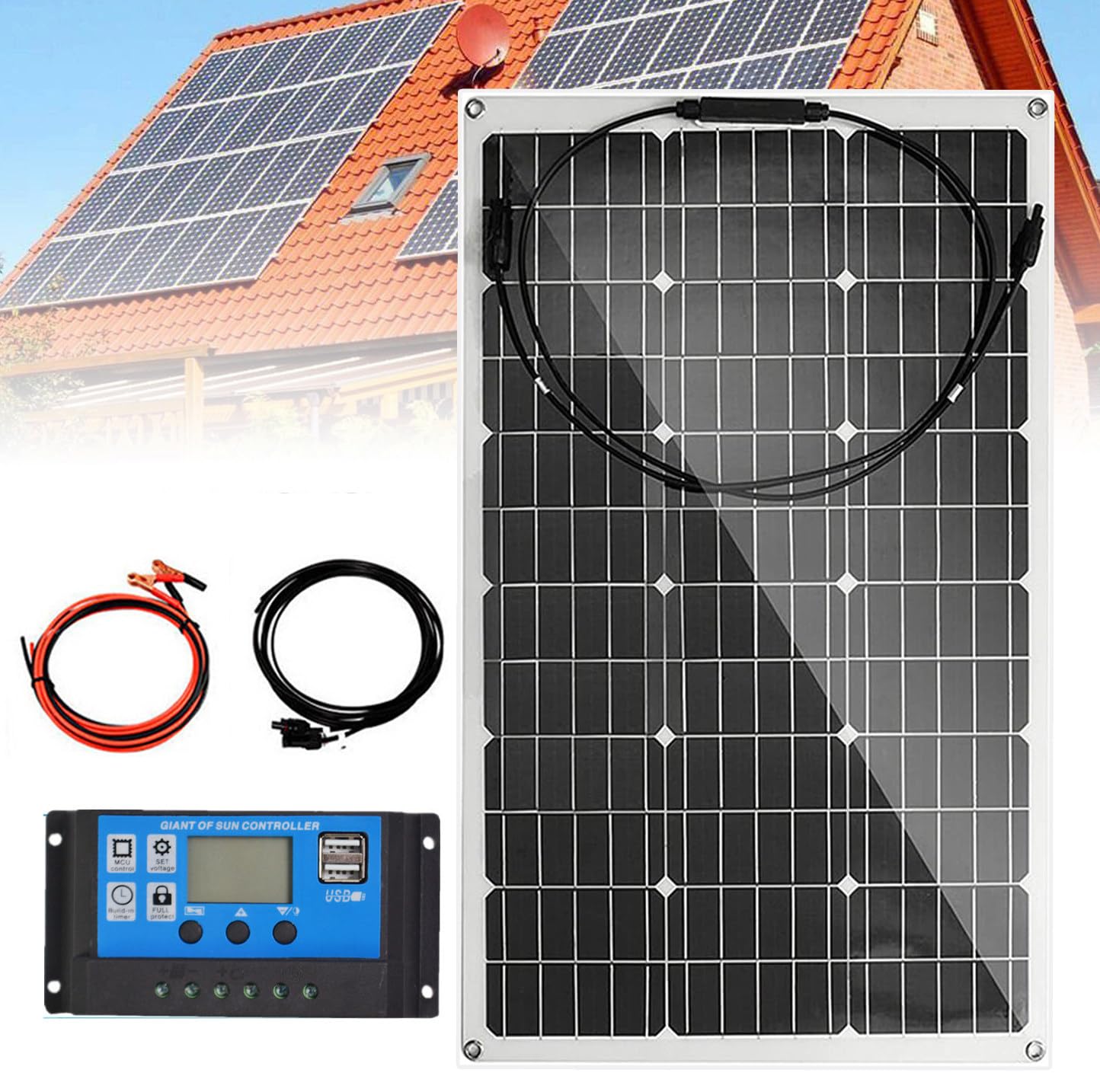 Półelastyczne Panele Słoneczne (150w/300w/450w/600w), ładowarka Do Paneli Słonecznych, ładowanie Baterii 12 V + ładowarka 40a, Do łodzi, Samochodu, Domu, Ogrodu,150W