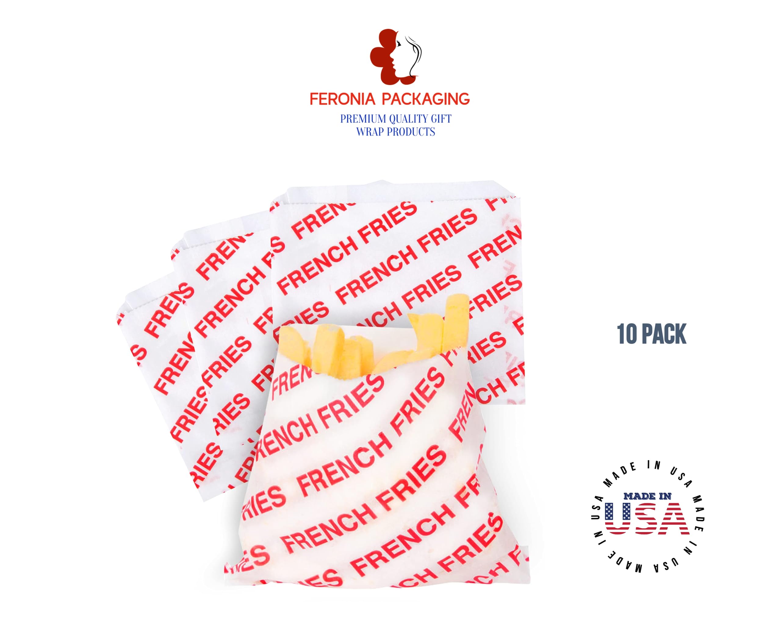 Printed French Fry Bags Large 10 Pack 5 1/2