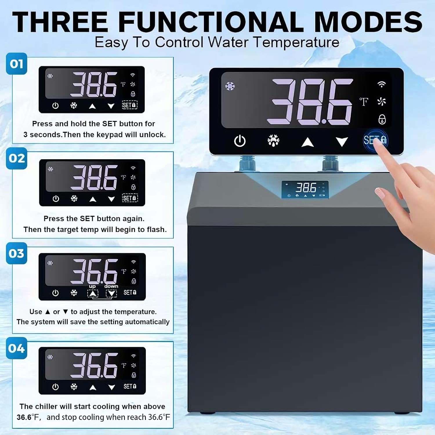 1/2 HP Aquarium Chiller, 132 Gallon Water Chiller for Cold Plunge & Ice Bath, Quiet Refrigeration Compressor System for Hydroponics, Axolotl,Coral Reef and Fish Tank