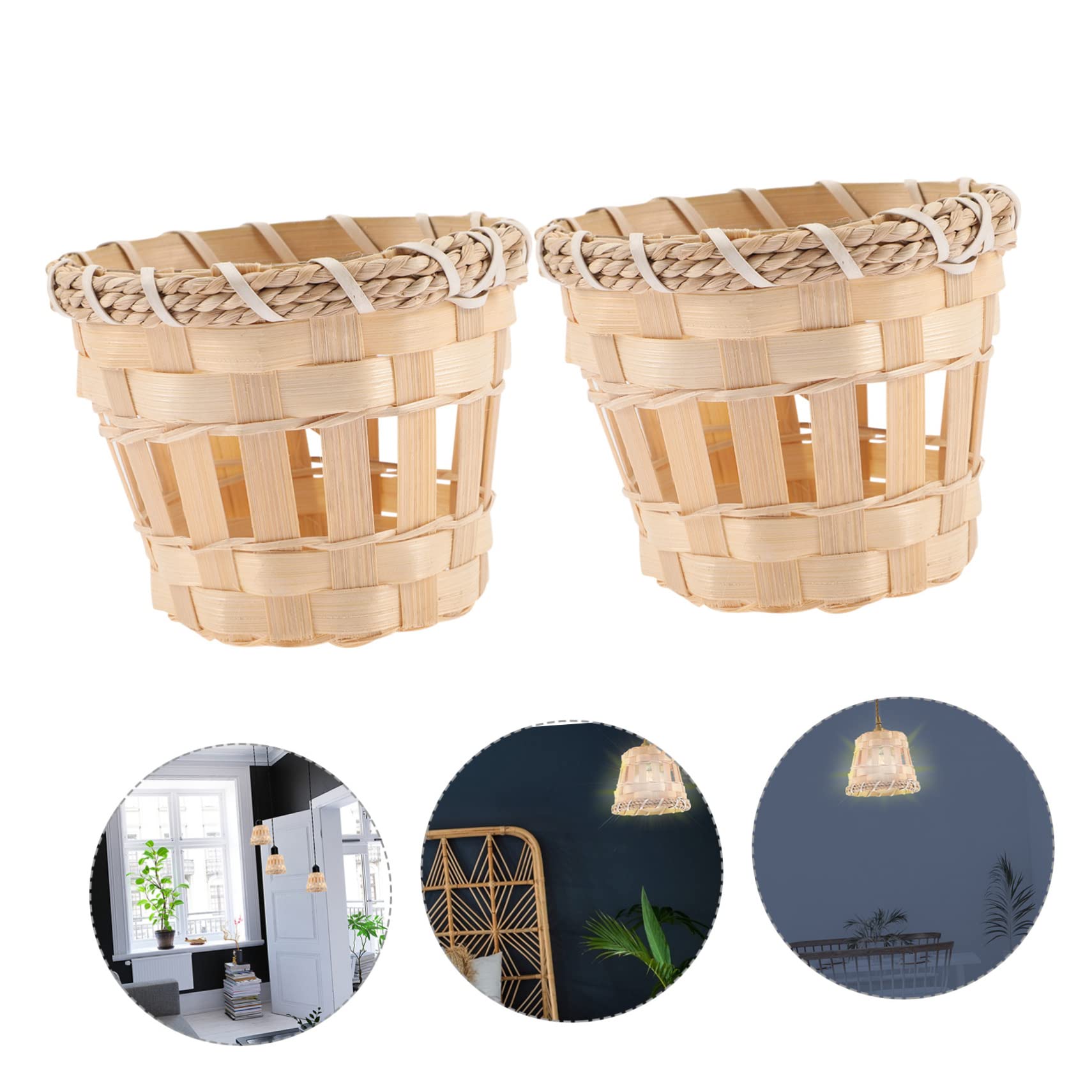 VILLCASE 2 Set Paralume Bamboo Naturale Per Lampada Sospensione Copertura Rustica Per Camera Ristorante E Da Pranzo 4 Pezzi*2