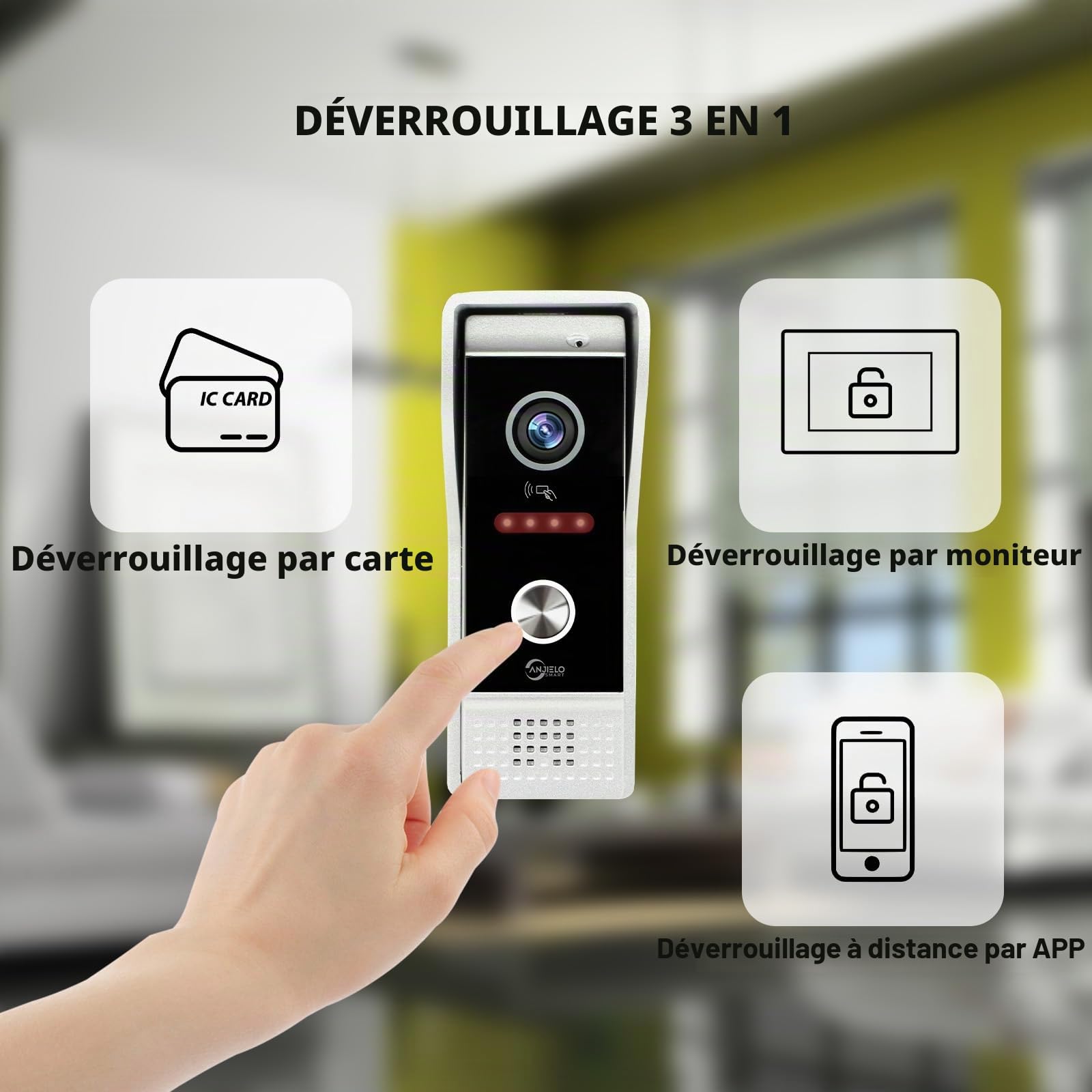 ANJIELO SMART TUYA Interphone vidéo (filaire), sonnette vidéo 1080p avec écran tactile 7", prise en charge de la détection de mouvement, plusieurs méthodes de déverrouillage (2)