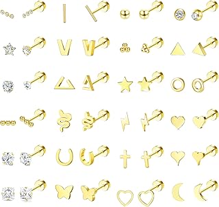 Sanfenly 24 Pairs Stud Earrings for Women Men 20G Stainless Steel Tiny Silver Gold Rose Gold Black Cartlidge Earrings Stud...