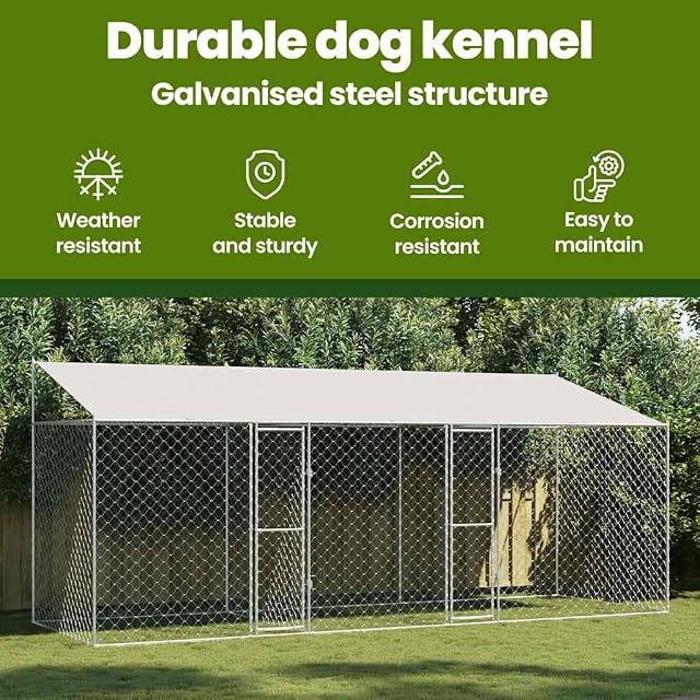 Foto 4 de 8 de vidaXL Jaula para Perro con Techo Plateado 600 x 200 x 256 cm