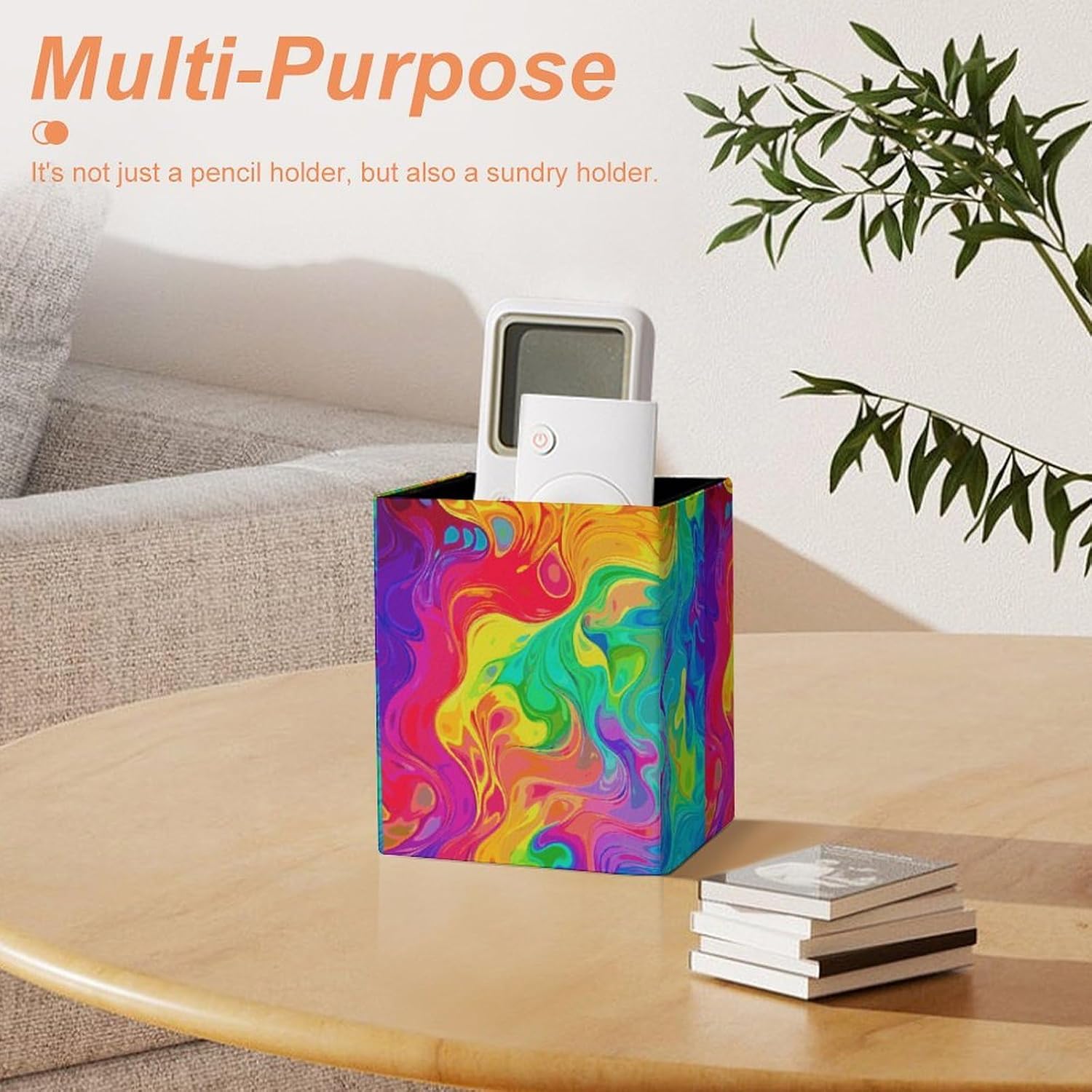 Rainbow Color Abstract Square Leather Pen Holder Desk Organizer image 4