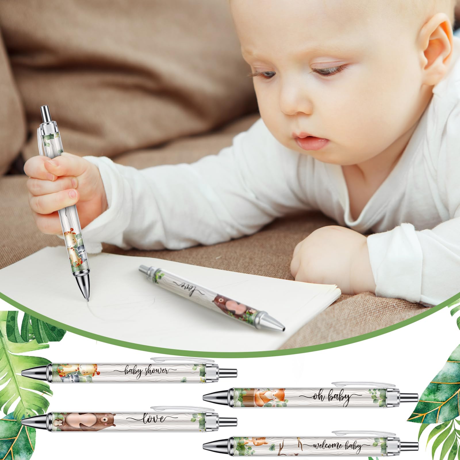 Chuangdi 24 szt. Długopisy kulkowe na baby shower, luzem, chowany, czarny atrament, długopisy z rysikiem, prezenty na baby shower, prezenty dla gości, nagrody, biuro, szkoła, artykuły dla nauczyciela