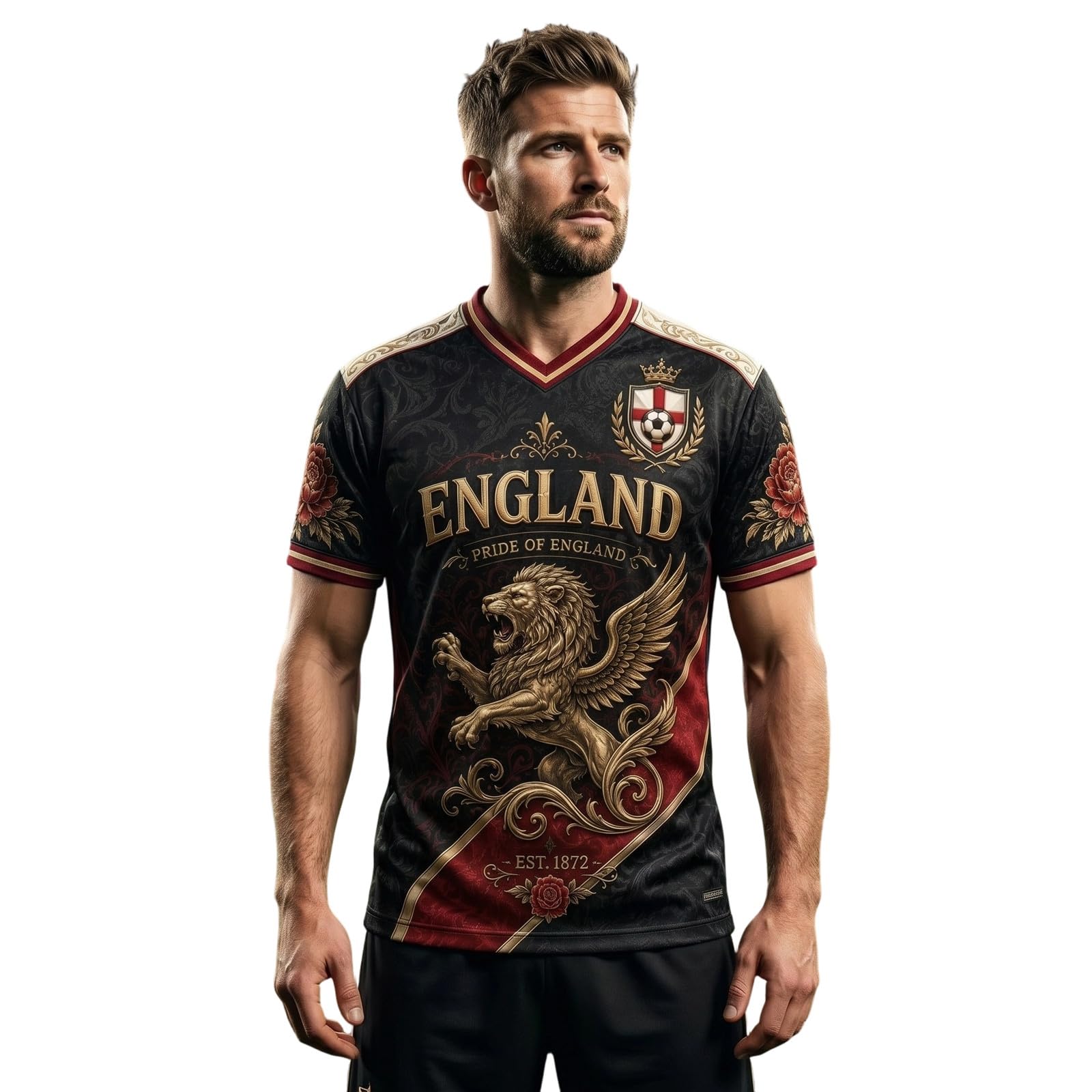 England Men's Football World Cup Sports Shirt Crew Neck Short Sleeve T-Shirt Outdoor Leisure Shirt Summer Short Sleeve Shirt Breathable Lightweight Training Shirt Regular Fit Tops, P Brown, XXL