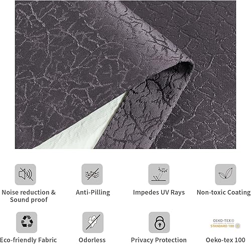 Miniatura 8 de Cortinas de ventana 100% opacas para dormitorio, aislamiento térmico jacquard, oscurecimiento completo de la habitación con revestimiento trasero,