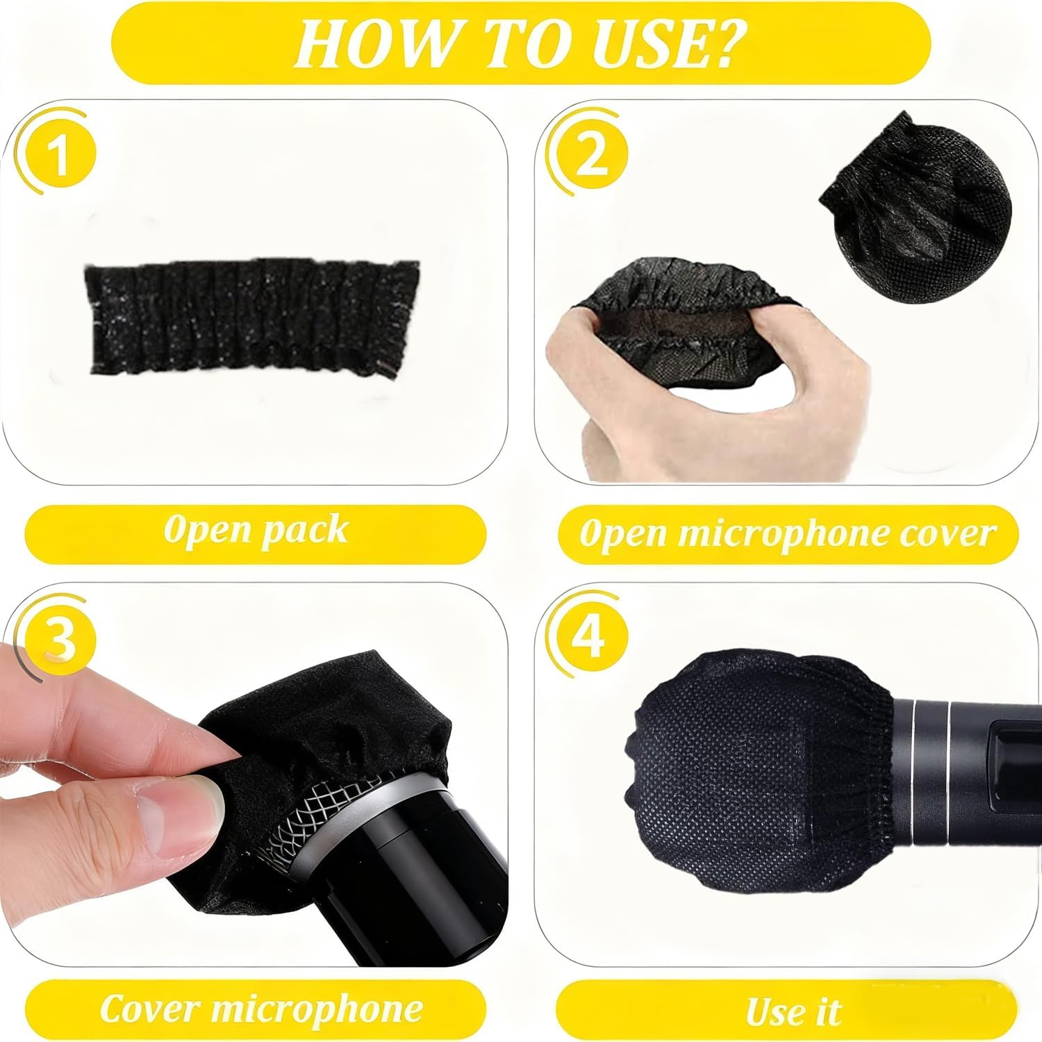 100 Pcs Non-Woven Microphone Cover, Disposable Hygiene Covers (Black) image 3