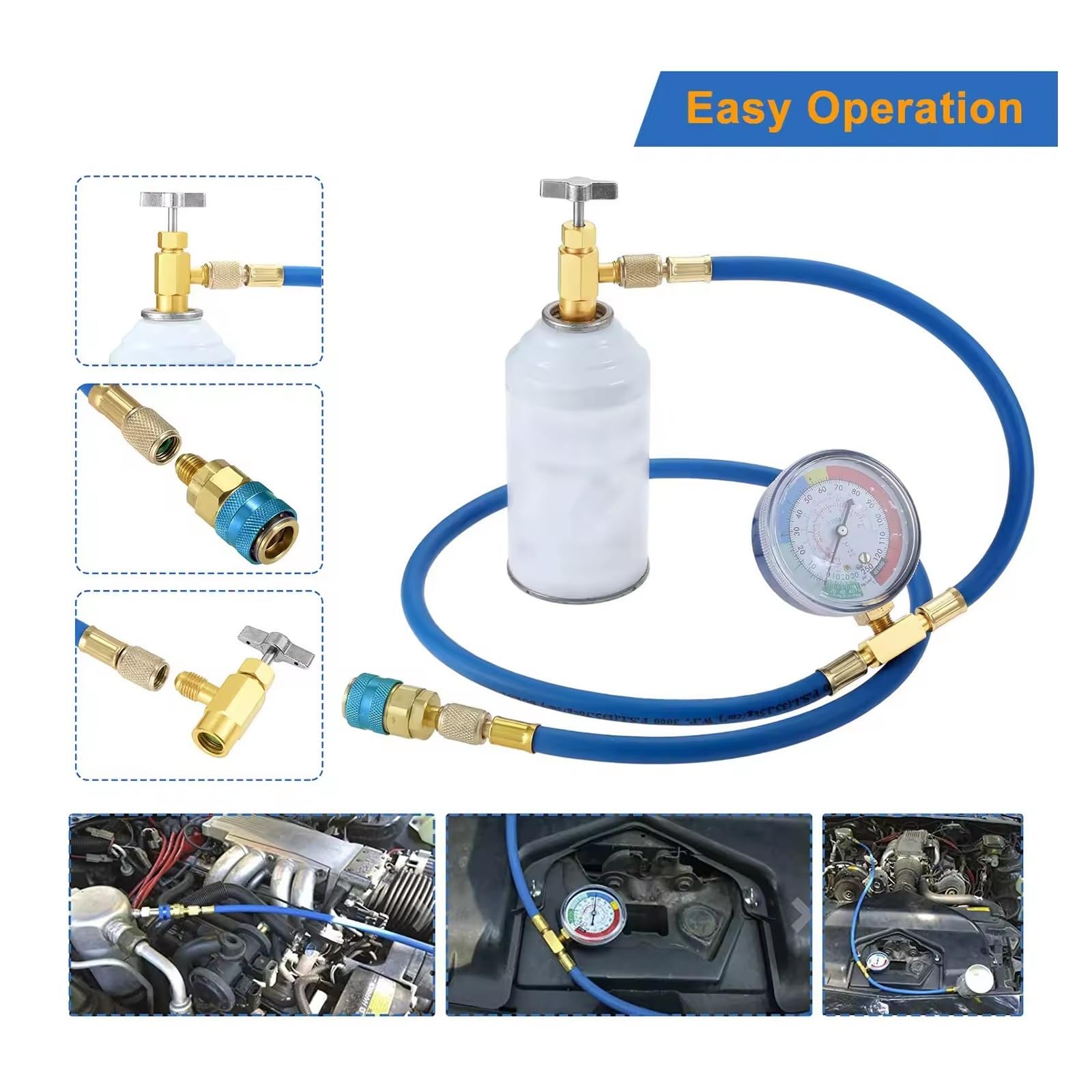 Manguera de medición de Recarga de refrigerante R134A de Aire Acondicionado de CA con manómetro for el hogar/Coche Compatible(Type B)