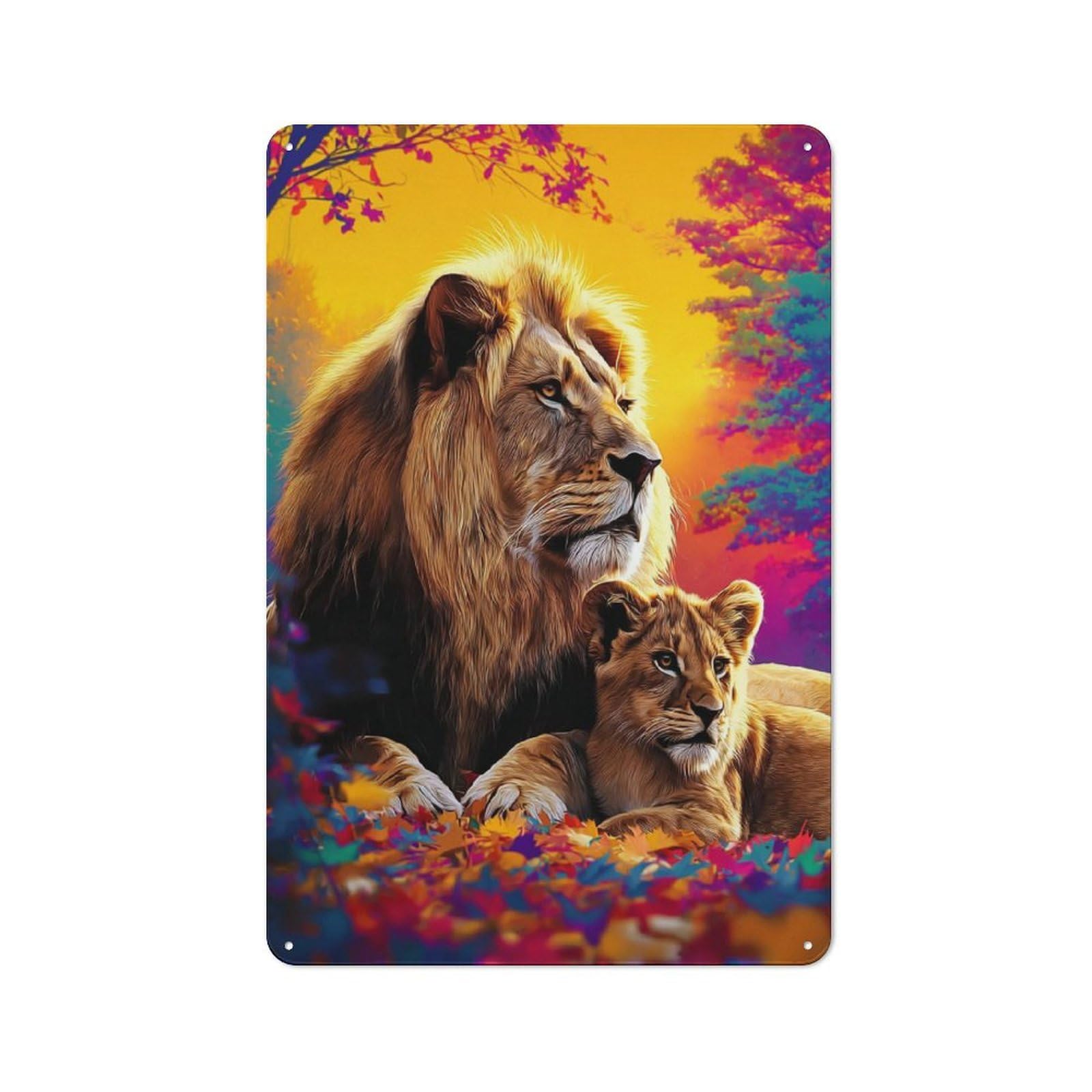 Vintage Cafe Metal Sign 30x20cm Featuring Autumnal Lion Family Portrait, Bistro Wall Plaque for Cafe, Bistro, Bakery Or Restaurant