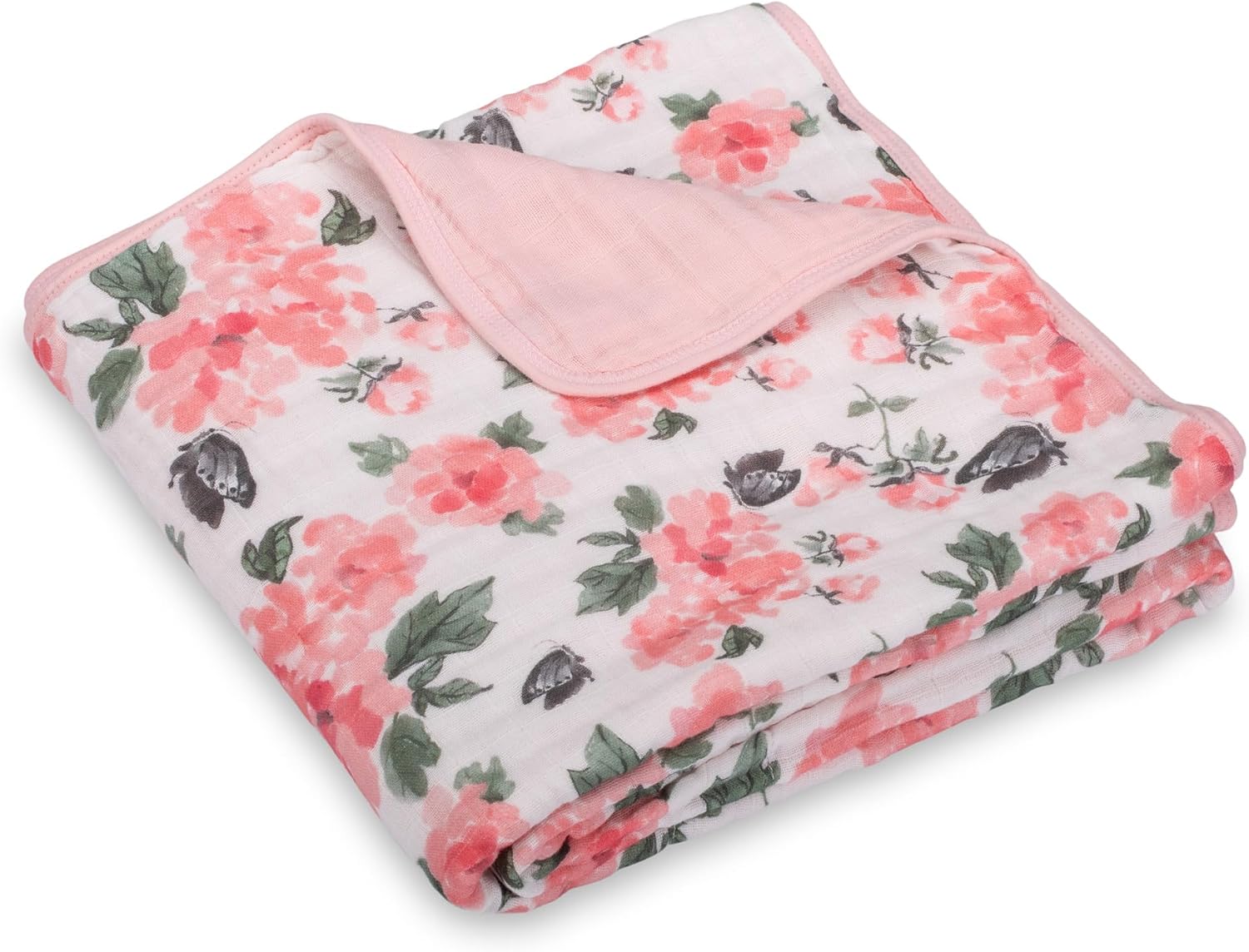 LollyBanks Muslin Baby Blanket 100% Organic Cotton, Muslin Quilt Lightweight, 6 Layers Soft Blanket for Girls, 47"x 47" Toddler Blankets, Nursery Receiving Blankets (Pink Peony Print)