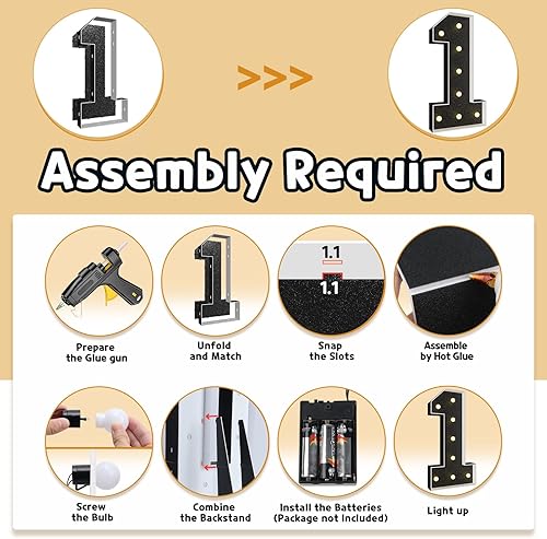 Miniatura 4 de Imprsv Números de marquesina negros de 3 pies decoración de fiesta negra - Número iluminado 1 grande 3 pies de alto - Decoraciones de cumpleaños