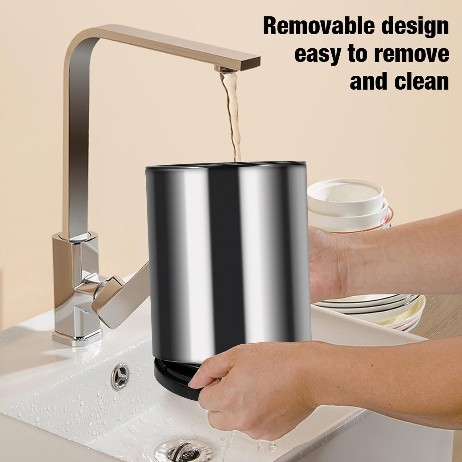 Kitchen Utensil Holder Extra Large Stainless Steel Cooking Silverware Organizer with No slip Weighted Base 360°Rotating Utensils Holder Caddy For Kitchen Counter with Drainage Hole,3 Compartment
