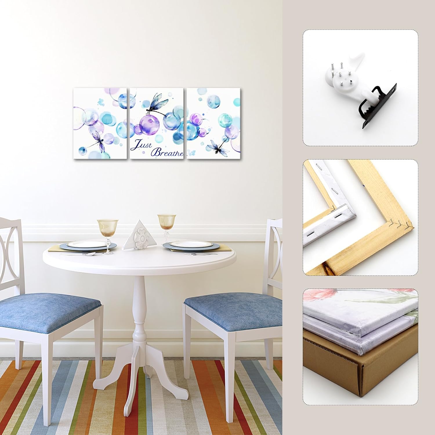 sechars Just Breathe Wall Art Dragonfly Canvas Print Blue Teal Purple Bathroom Decor Modern Abstract Painting 12"x16"x3pcs