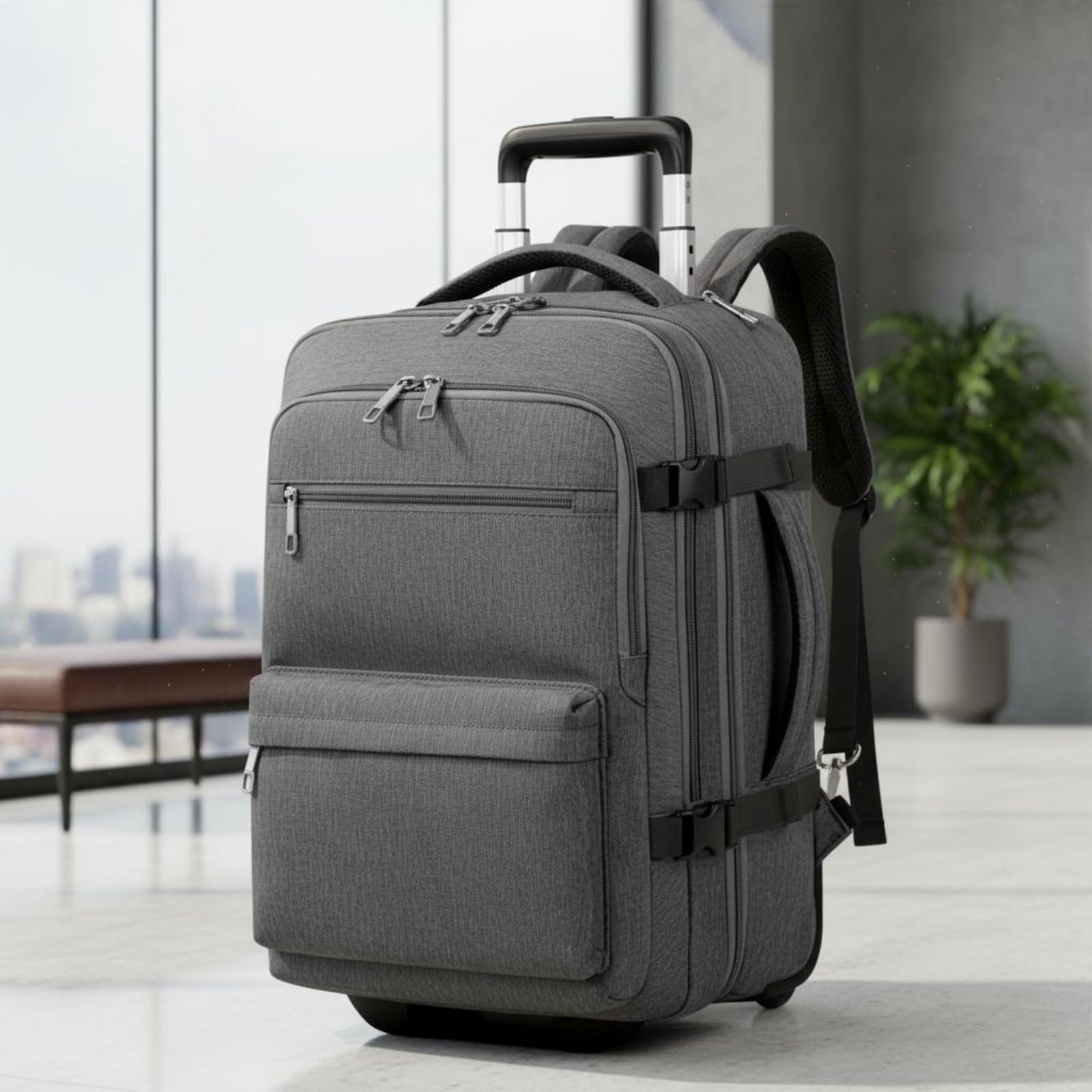 Maleta con Ruedas Mochila Trolley para Portátil Equipaje de Mano Impermeable con Funda para Ordenador y Ruedas Suaves Adecuada para Viajes de Negocios, Gray
