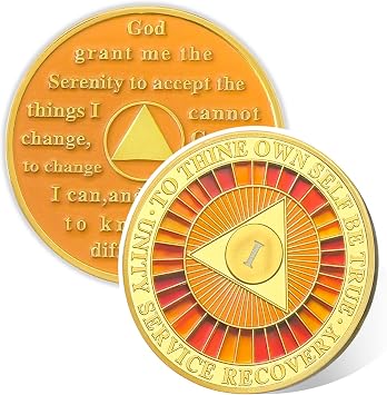 True to Self 1 Year Sobriety Coin, Affirmation AA Chips, Addiction Recovery One Years Sober Medallions, Celebrating Anniversary Token, Alcoholics Anonymous Sobriety Gifts for Men Women