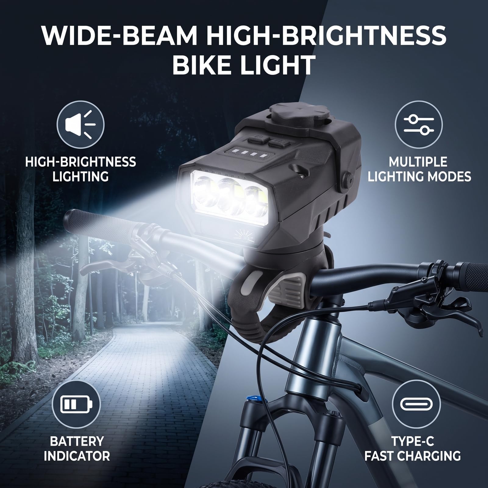 Luz de Bicicleta Recargable de Haz Ancho 2800 MAh con Control