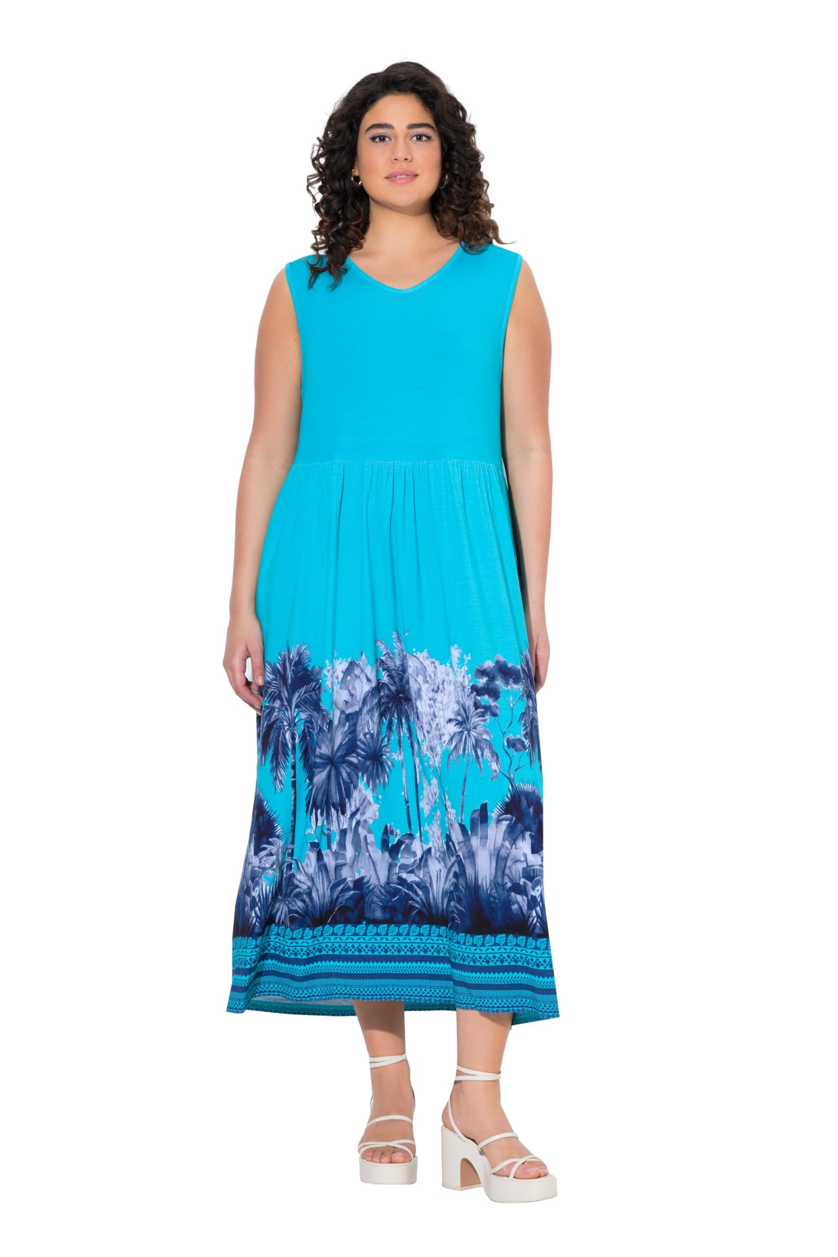 Ulla Popken Damen Jerseykleid mit Palmenbordüre Dress