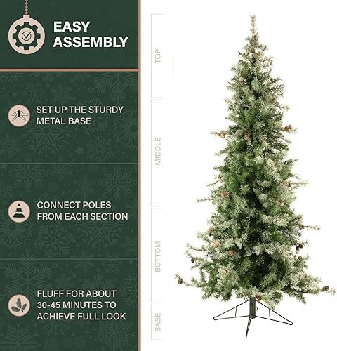 Miniatura 67 de Fraser Hill Farm Árbol de Navidad artificial flocado de abeto búfalo de 6.5 pies con doble luces LED multicolor y blanco cálido y soporte, árbol LED