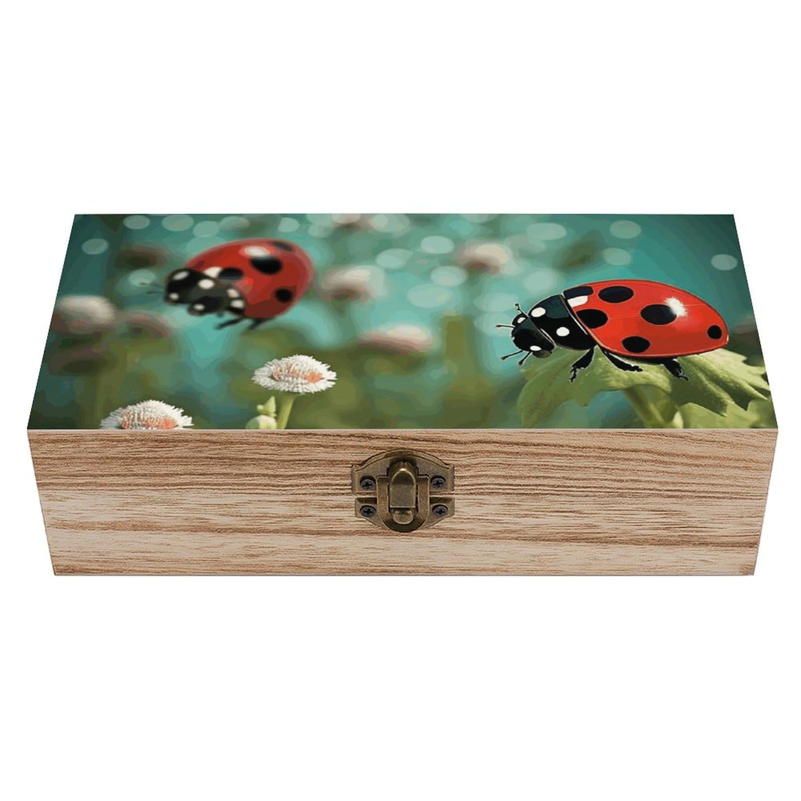 JTREHY Wooden Storage Box Container,Ladybug Landscapeprinted Desk Storage Box Room Decoration Box Souvenir Storage Box for Jewelry Gift Storage And Home Decoration