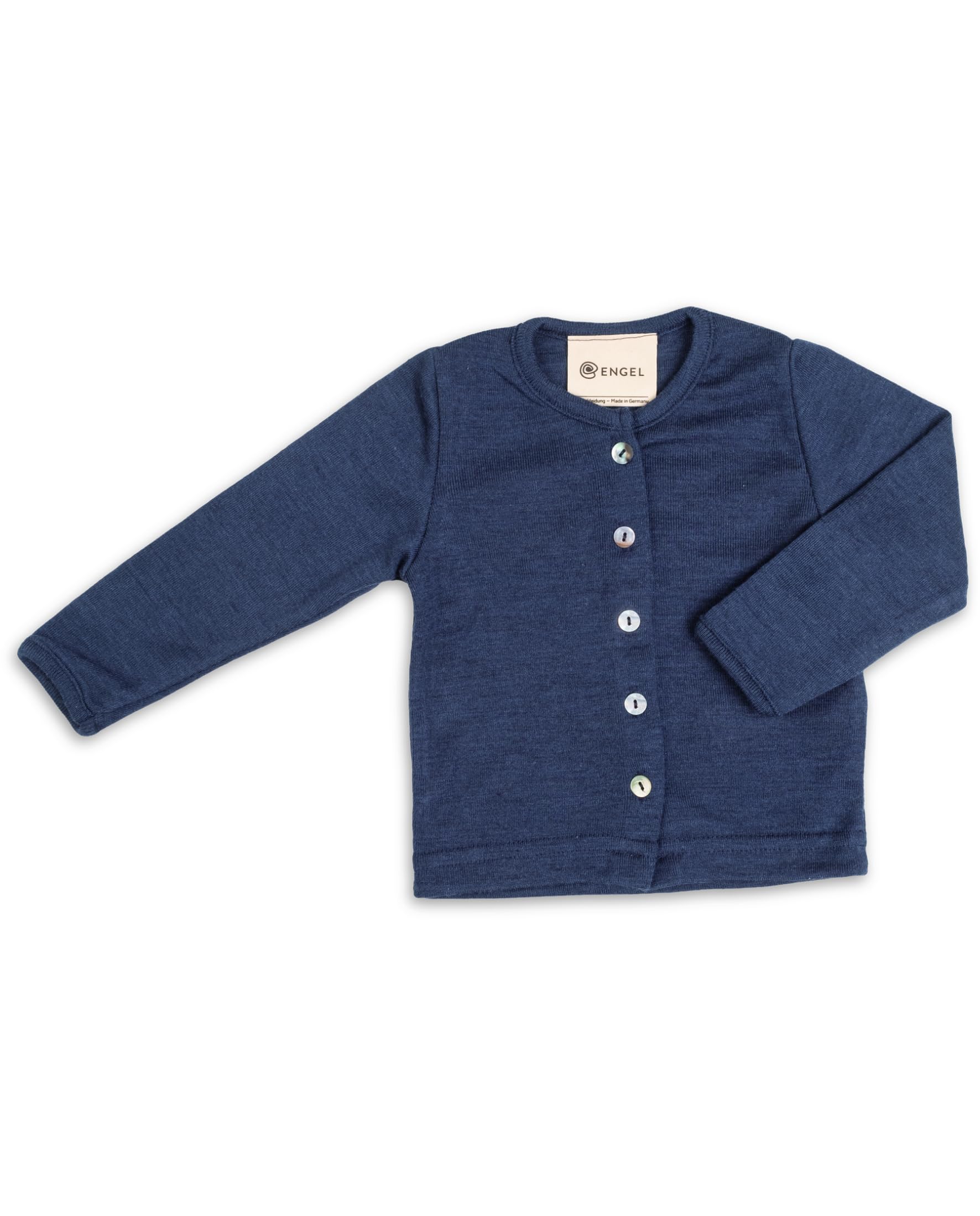 Engel Naturaleza Cárdigan para bebé, cuello redondo, manga larga, 70% lana merino orgánica, 30% seda (50/56, azul marino), marine, 50-56