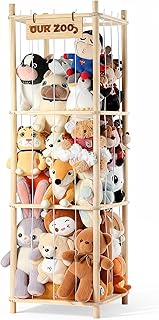 LAMU Stuffed Animal Storage, Wooden Zoo Stuffed Animal Holder with Elastic Cords, Space Save Toy Organizer, Extra Large Capacity Stuffed Animal Organizer for Playroom, Bedroom, Nursery