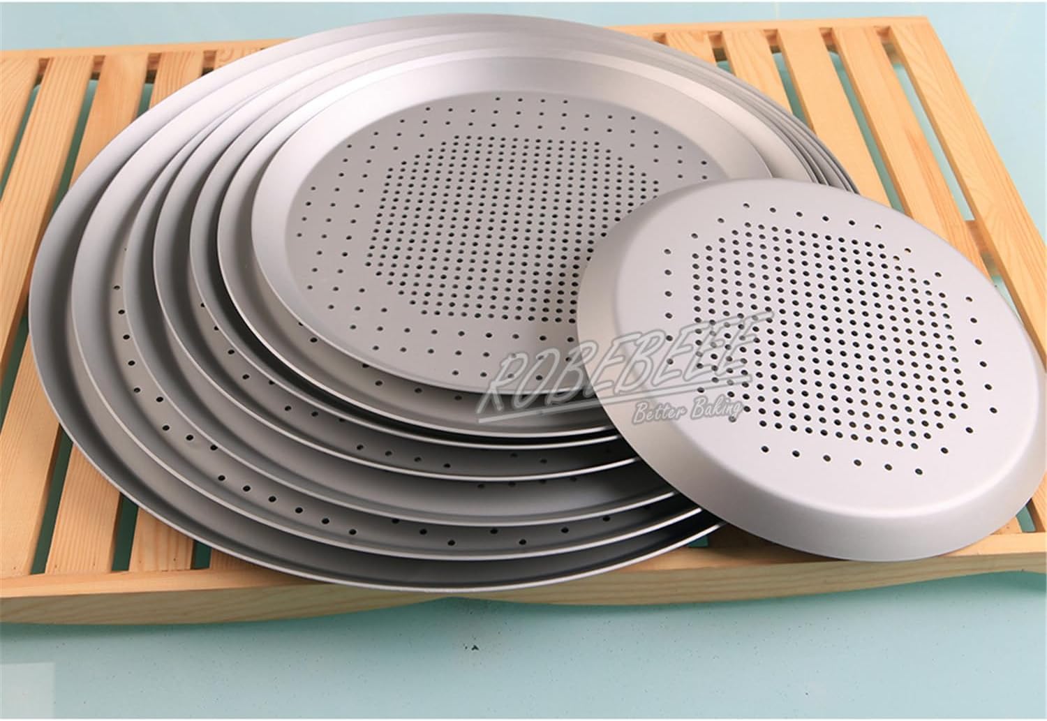 6.5-15 Inch Leaky Round Shape Premium Anodizing Aluminium Pie Pan Pizza Plate Cookie Biscuit Baking Sheet With Holes DIY Kitchen (13 Inch Pizza Pan with Holes)