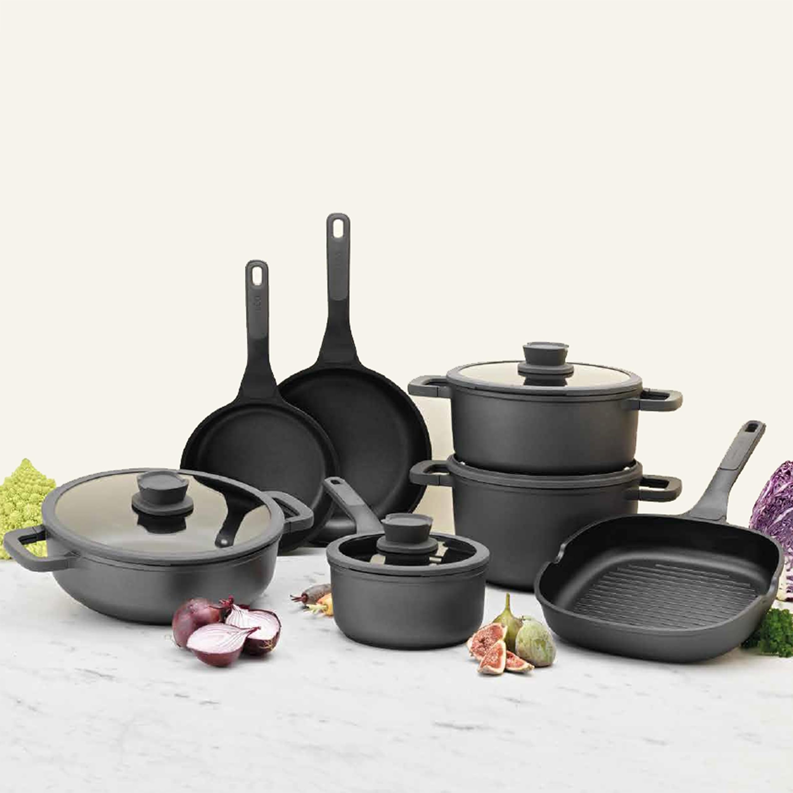 BergHOFF Stone 11Pc Nonstick Cookware Set With Glass Lid, Ferno-Green, Non-Toxic Coating, Stay-cool Handle, Silicone Cover, Spoon Rest, Induction Cooktop