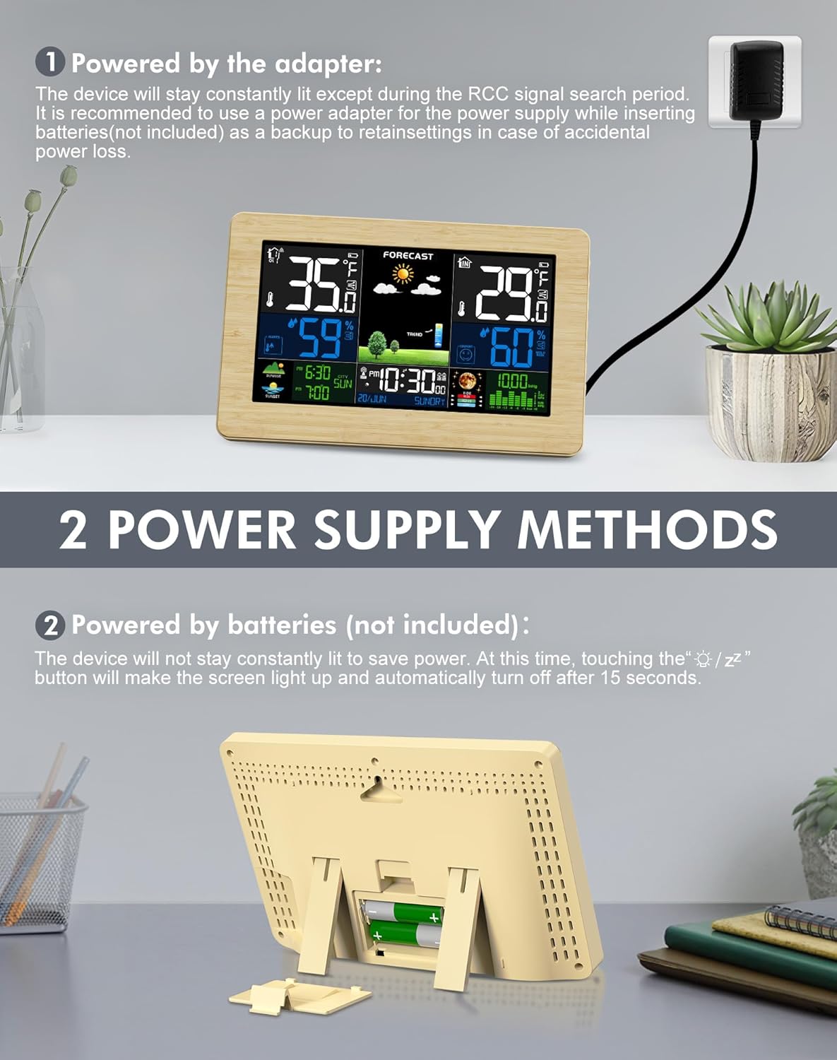Weather Station Wireless Indoor Outdoor Thermometer, Digital Thermometer, Large Display Home Weather Stations with Weather Forecast, Atomic Clock, Barometric Pressure, B