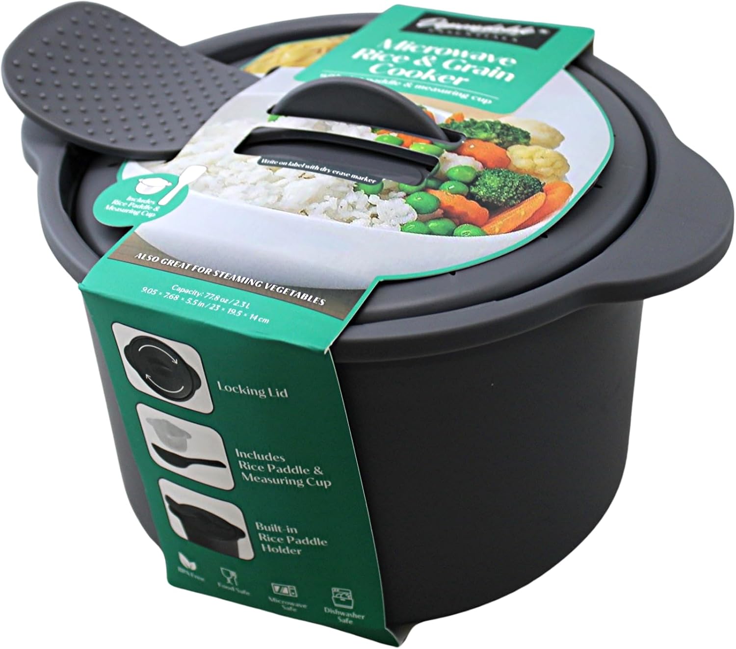 Dependable Industries Inc. Essentials Multi Use Microwave Rice and Grain Cooker Vegetable Steamer with Mixing Serving Paddle and Measuring Cup BPA Free 2.7L