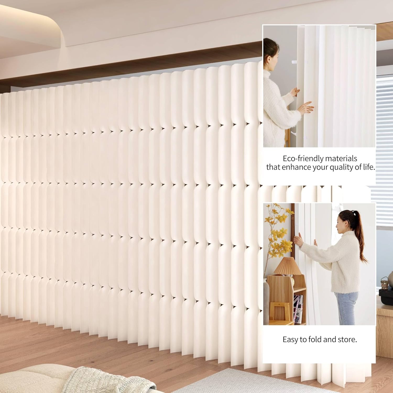 Foldable Paper Room Divider - Portable Accordion Privacy Screen, Freestanding Partition for Living Room & Home Office, Easy to Assemble as Room Divider or Backdrop Wall (H70.9in * L157.5in)