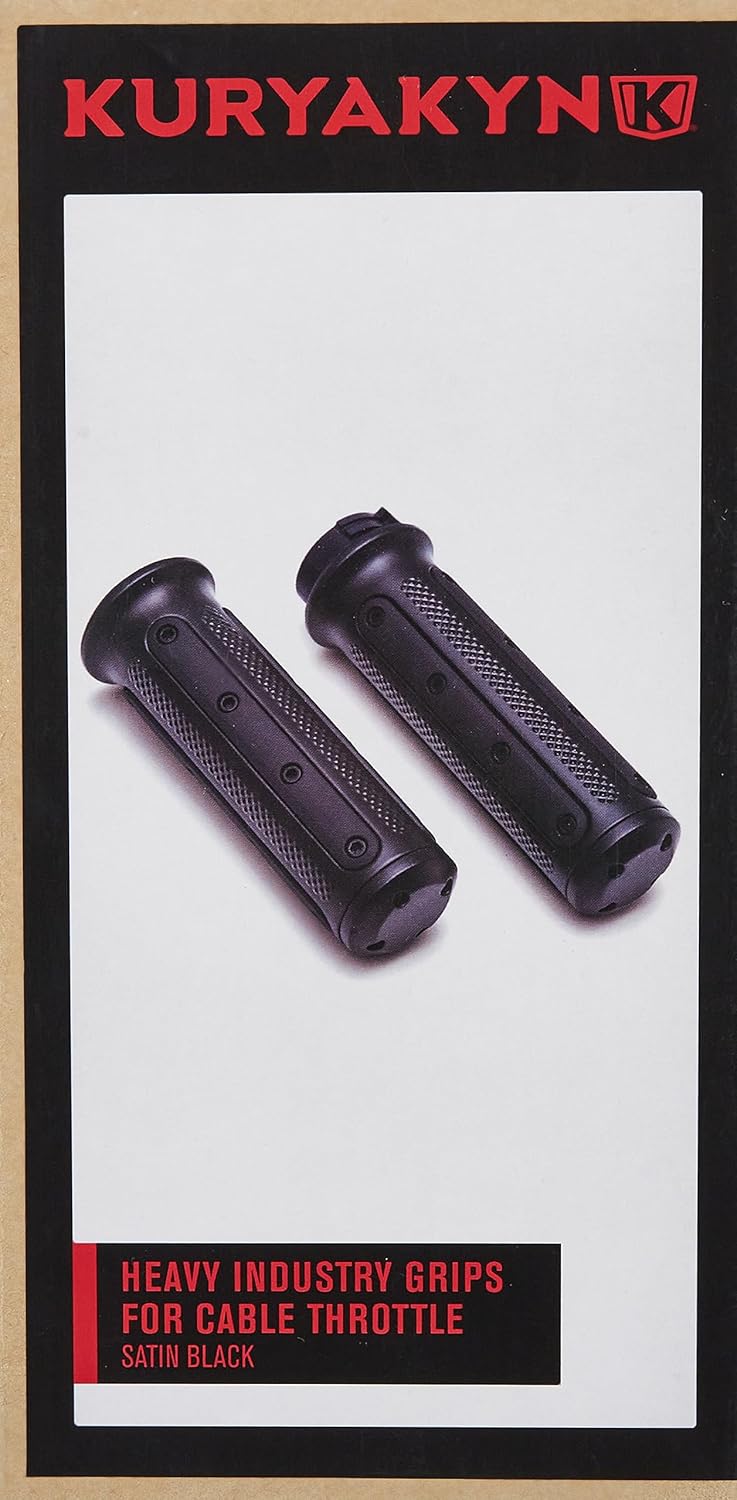 Kuryakyn 6121 Motorcycle Handlebar Accessory: Heavy Industry Grips with End Caps for Dual Cable Throttle Control: 1982-2019 Harley-Davidson Motorcycles, Satin Black, 1 Pair