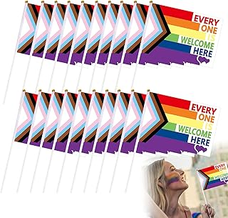 20Pcs Pride Flag,Rainbow Pride Gay Stick Flag,Handheld Rainbow LGBTQ Flag Mini, Progress Pride Rainbow Flag Small for Outdoor LGBT Parades, Party Decorations