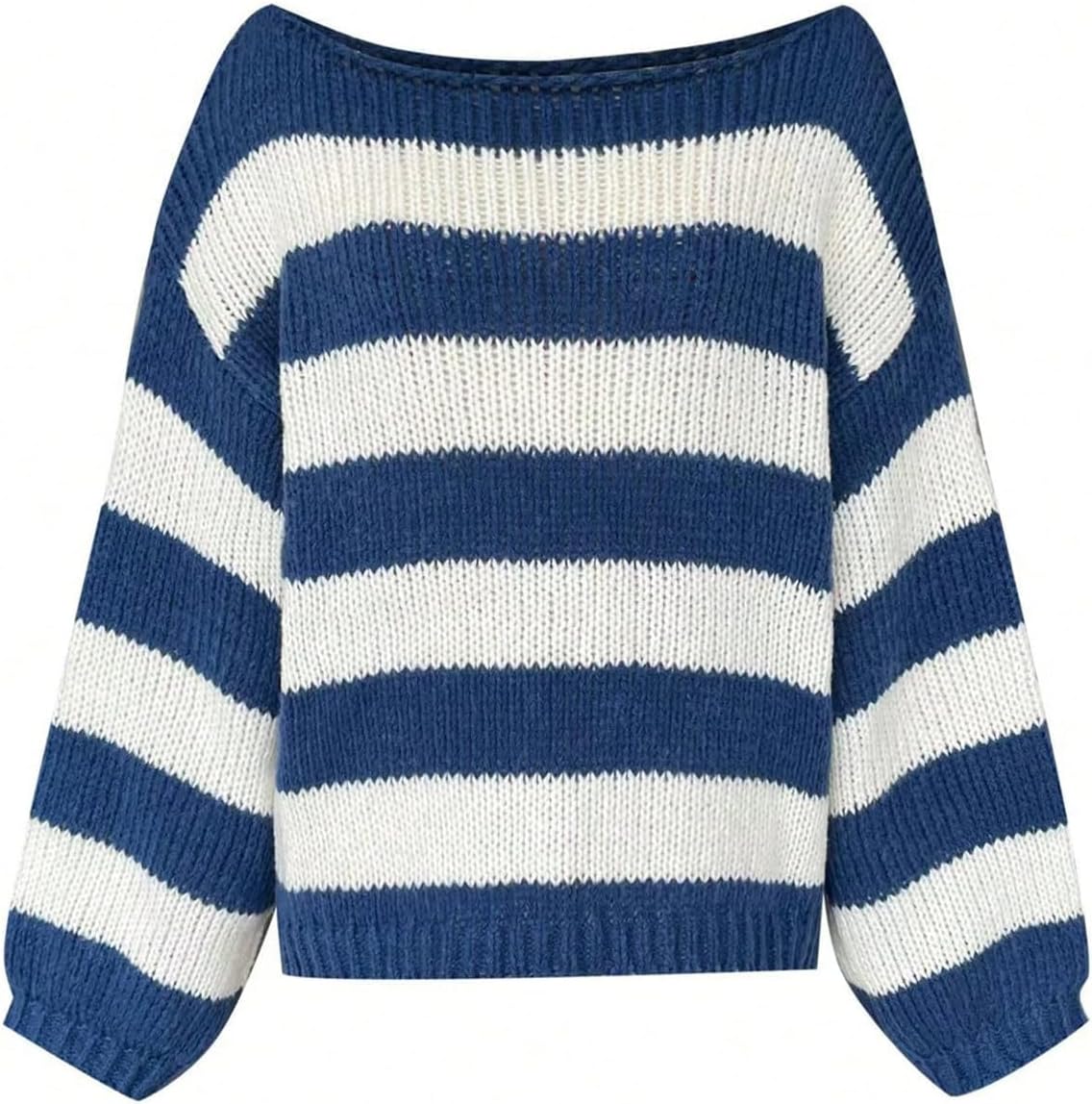 Verdusa Women's Off The Shoulder Sweater Striped Sweaters Color Block Long Sleeve Oversized Pullovers Tops - Image 7