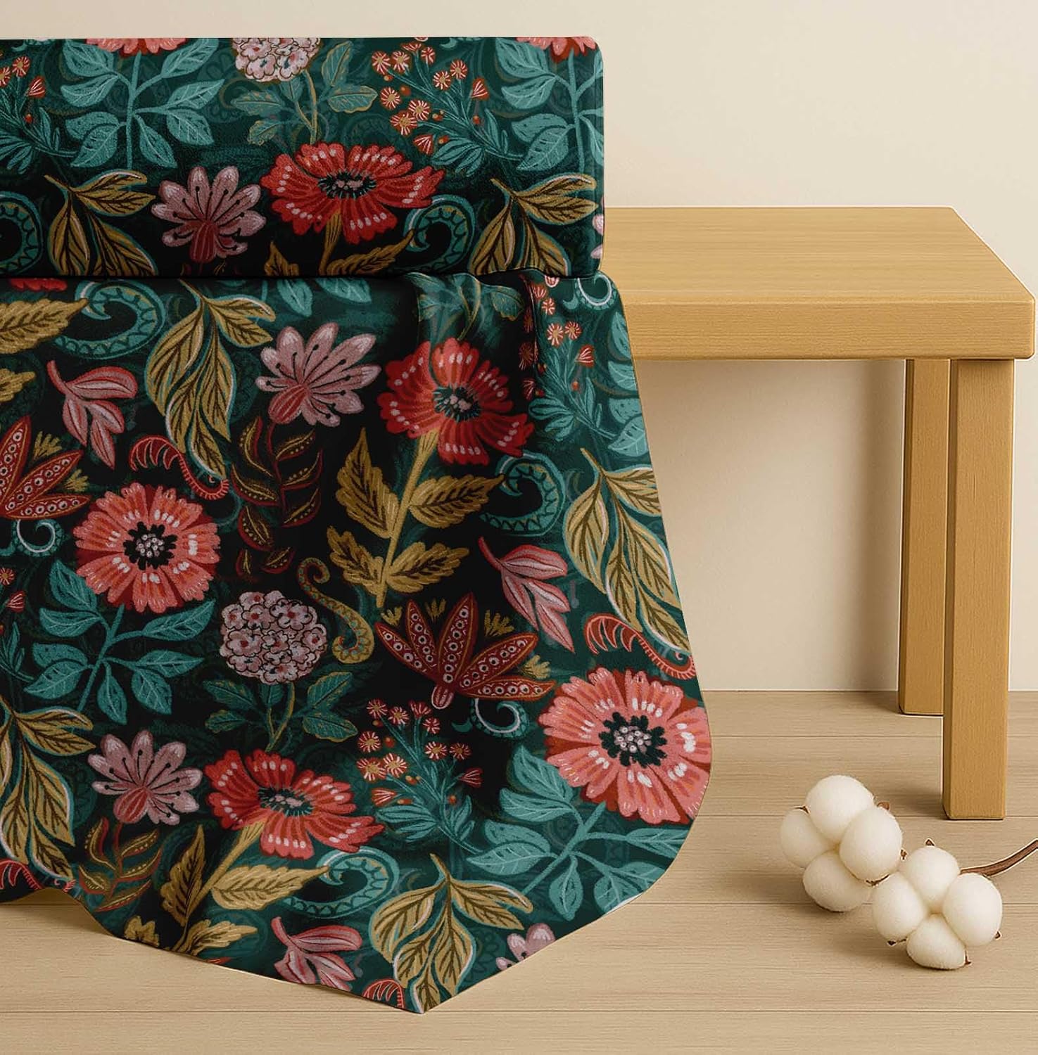 Soimoi Cotton Cambric Fabric - Floral Print- Green - 56 Inch Wide, Fine Weave Fabric for Sewing Kurtas, Summer Dresses, Crafts, Quilting, Baby Apparel & DIY Projects