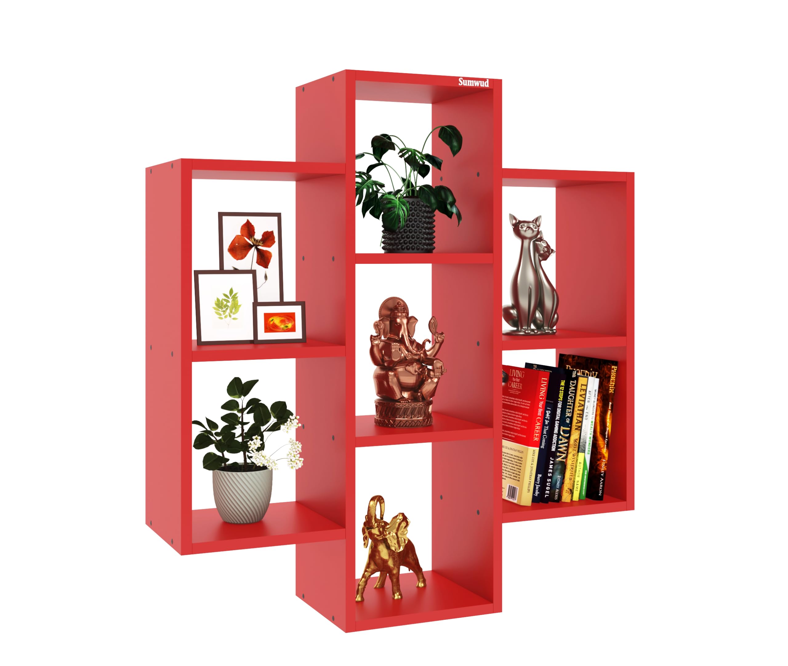 7 Layer Box Bookshelf, Multipurpose Wooden Bookcase Book Storage Rack Shelf Color Red Size (L) 81.8 Cm (B) 24 Cm (H) 90Cm-picture-20
