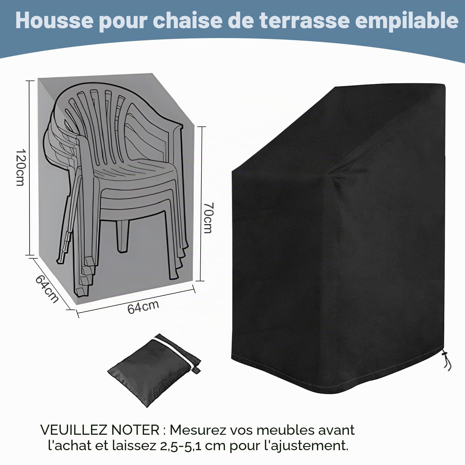Housse Chaise Jardin, Oxford Housse De Protection pour Chaises ImperméAble, Coupe-Vent, Anti-UV Housses Fauteuil Jardin - 64x64x70/120 cm